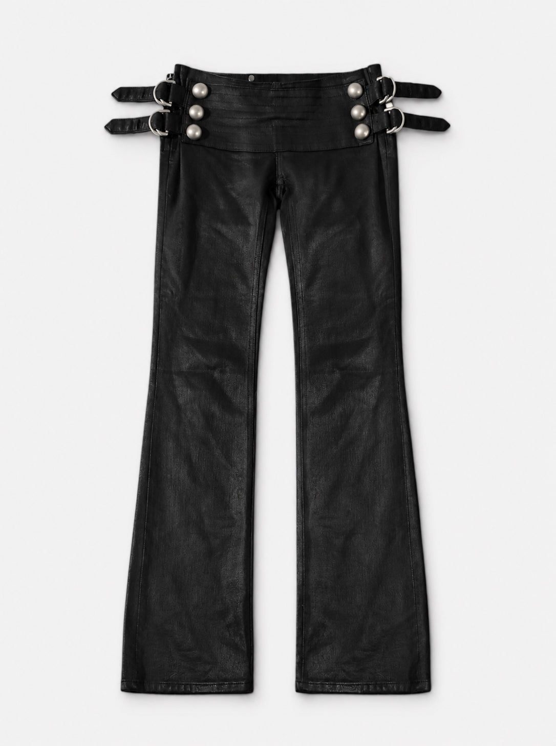 SIVALASY Low Rise Waxed Denim Flare Jeans